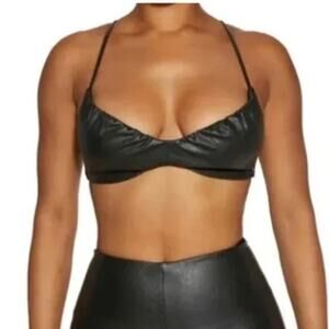 Naked Wardrobe Faux Leather Bralette in Black Size M NWOT‎